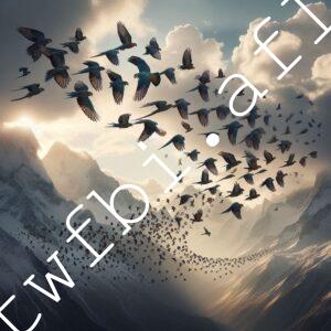 不怎麼像一群在空中遷移的金剛鸚鵡照片