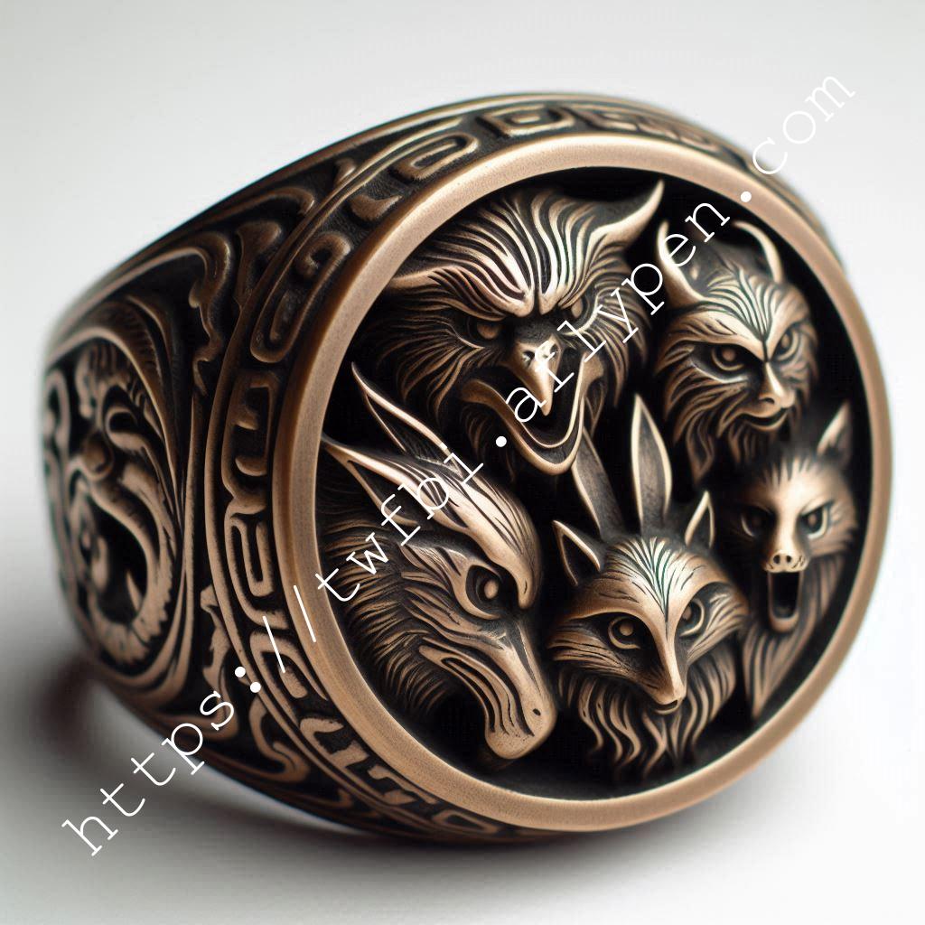 不像-Ring with animal masks on bronze04